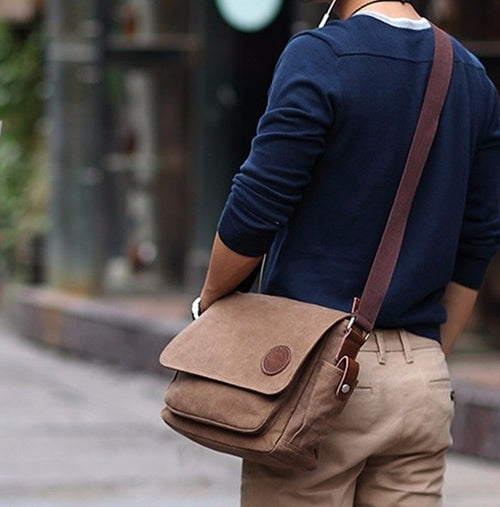 Vintage Men's Brown Messenger Bags Canvas Shoulder Bag Fashion Men