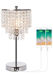 Crystal Bedside Lamp With USB Charging Ports