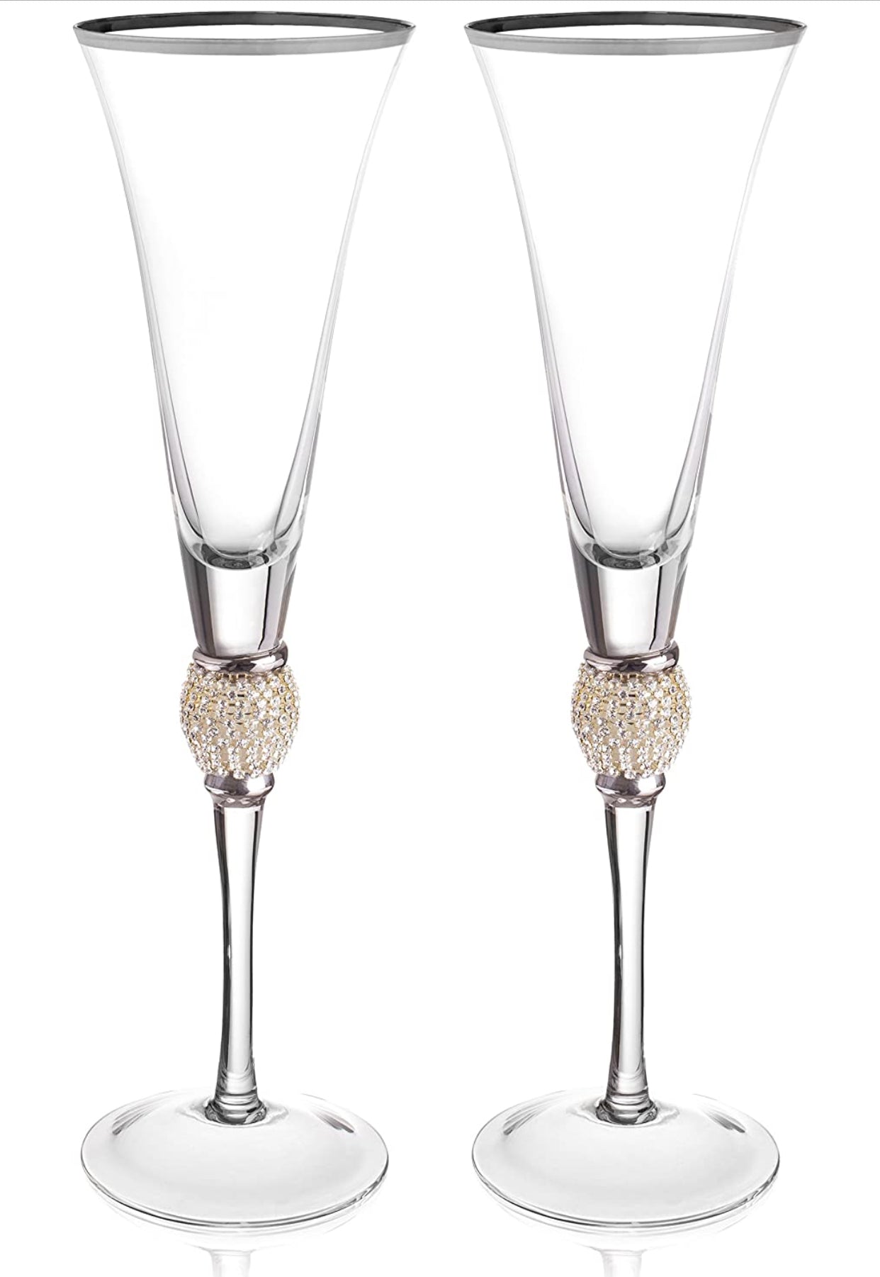 SECONDS SALE Wedding Champagne Tulip Toasting Glasses Flutes Crystal Beads  Stem