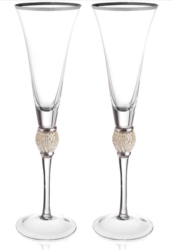Crystal Ball Toasting Glasses -Wedding- Set of 2