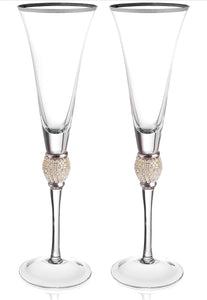 2024 2pcs Rhinestone Champagne Glasses Wedding Toasting Glasses Diamond  Glasses Long Handle Glassware For Wedding, Party, Anniversary (silver)