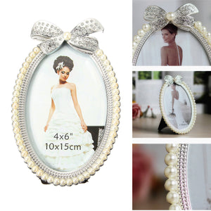 6Inch Oval Photo Picture Frame Crystal Bow Pearl