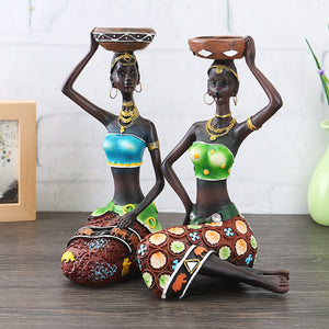 2X African Women Beauty Lady Decorative Statue Resin Figurine Craft Candlestick